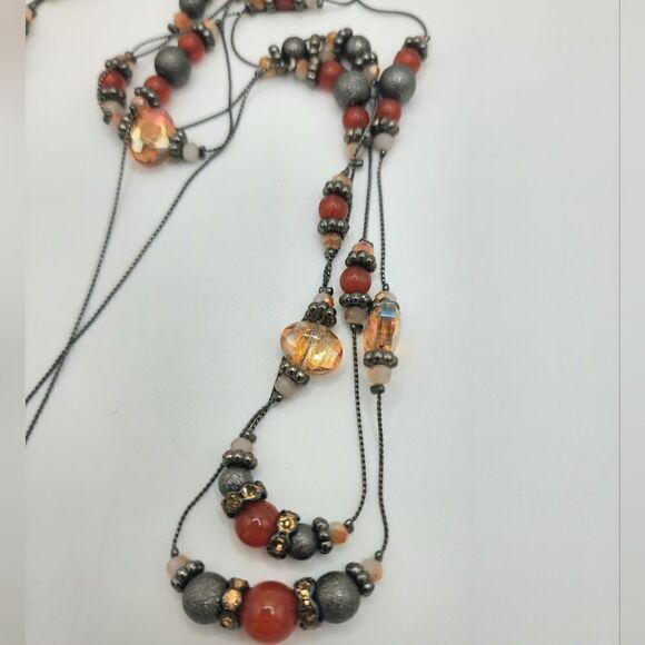 Charming charlie silver double strand floating crystal necklace - Picture 2 of 11